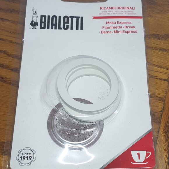 Bialetti Moka Express 1 Cup Replacement Filter Plate & 3 Rubber Ring Joints NEW - Picture 1 of 2